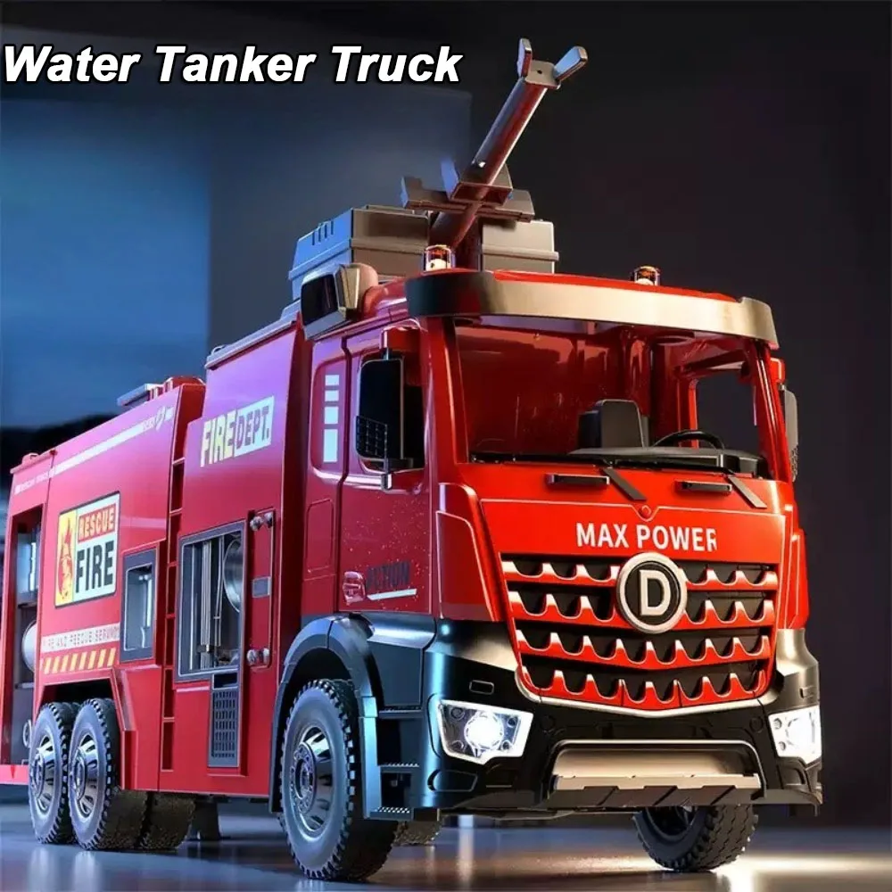 

1:32 Fire Water Tanker Ladder Truck Alloy Spraying Vehicle Diecast Models Toys Car Doors Opened Sound Light Cars for Kid's Gifts