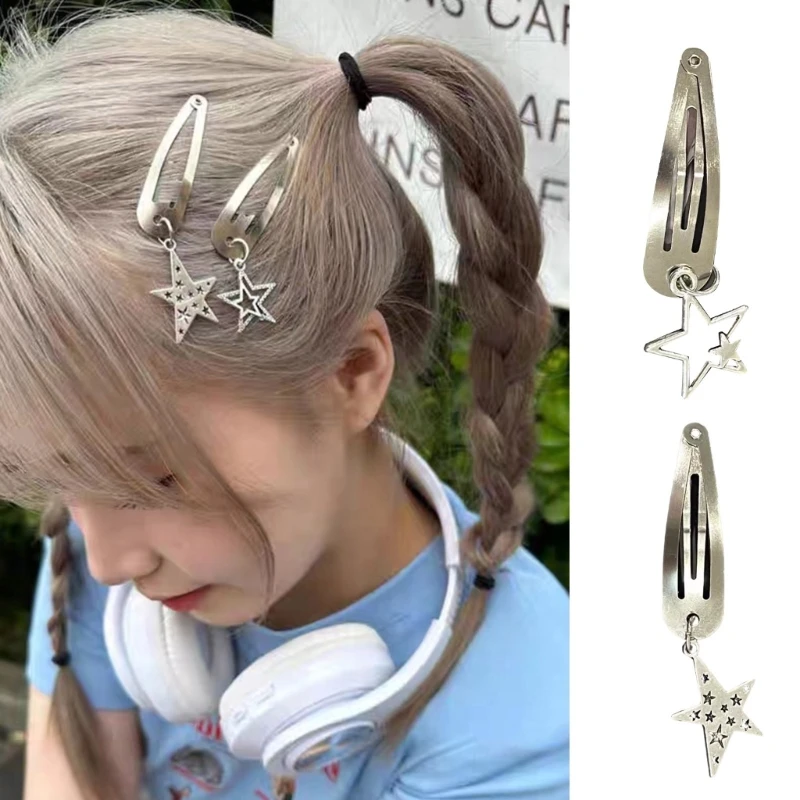 Girls Ponytail Bangs Hair Clip Dangle Solid/Hollow Star Hair Clip for Summer