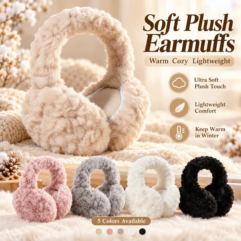 Women Plush Earmuffs Thick Warm Soft Ear Covers Cute Cozy Winter Ear Warmers for Cycling Commute Outdoor Daily Wear