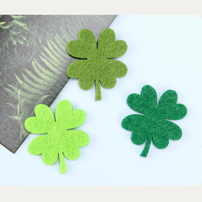 100 Stück 3*3,7CM St. Patrick's Day Filz Vierblättriges Kleeblatt Grünes Blatt DIY-Zubehör für Festliche Heim- & Partydekoration – Detail 7