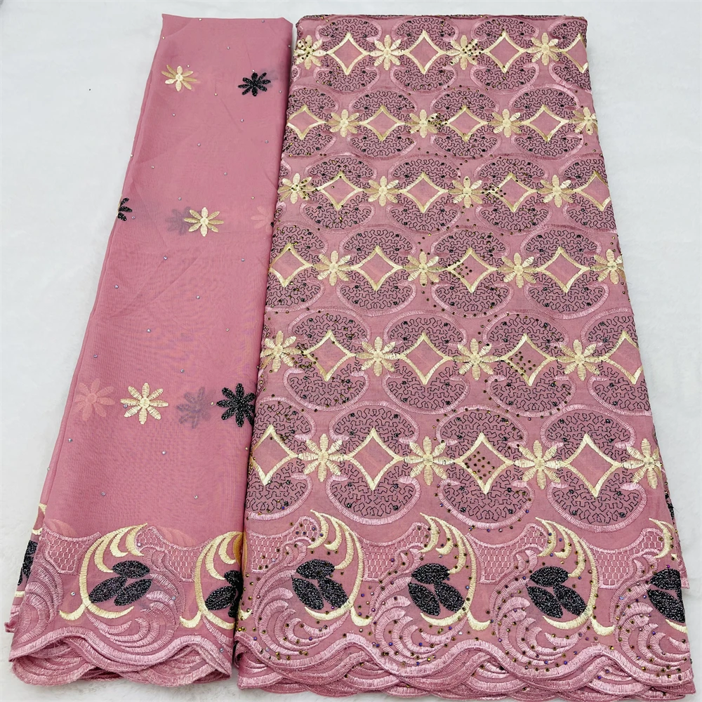 

Embroidered Swiss Voile Lace 5 + 2 Yards Scarf Tulle Lace Fabric Onion African Lace Women Dress Cloth