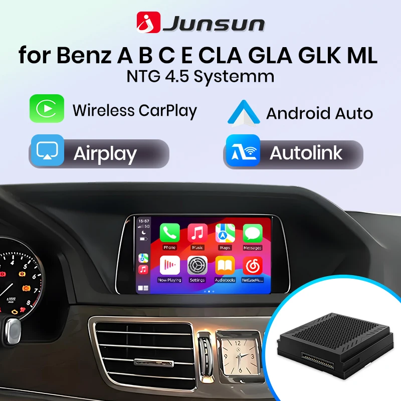 Junsun Wireless Carplay Android Auto Becker Modul für Mercedes Benz A B C E CLA GLA GLK ML Sprinter W204 NTG4.5 Spiegel Airplay
