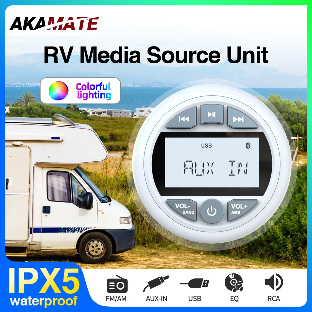 

For RV Stereo Radio Bluetooth Multimedia player FM AM EQ IPX5 Universal Digital Media Player for ATV UTV Boat Max. 200W Power
