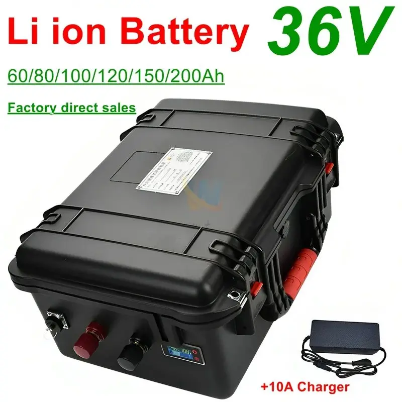 

36V 100Ah Lithium Ion Battery for 4000W 2000W Tricycle Scooter Bike with 100A BMS Solar Energy Compatible EV +10A Charge