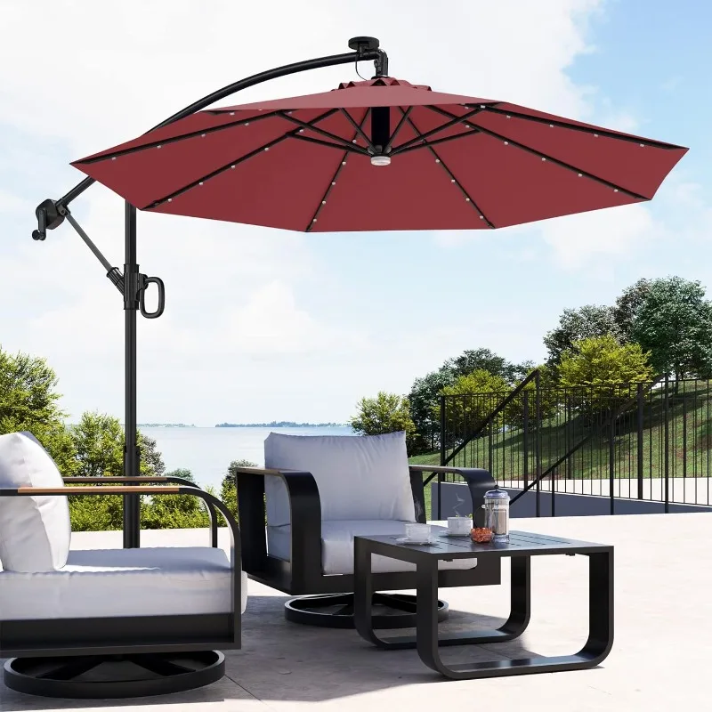 Patio Umbrella, 9 ft Outdoor Table Umbrella with 40 LED Solar Lights and 8 Ribs, 1.9inch Aluminum Pole, UPF 50+ Fade Resistant