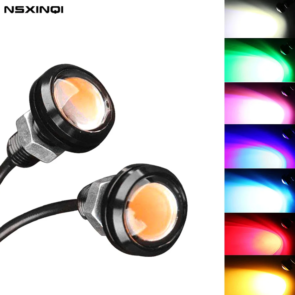 NSXINQI 18 مللي متر 23 مللي متر سيارة دراجة نارية LED عين النسر مصابيح القيادة DRL النهار تشغيل أضواء عكس وقف مصباح إشارة
