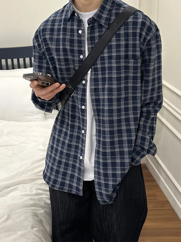 

Retro Japanese Plaid Long Sleeve Men's Shirt Casual Style Sunscreen Loose American Jacket Autumn Lazy Patterned Outerwear