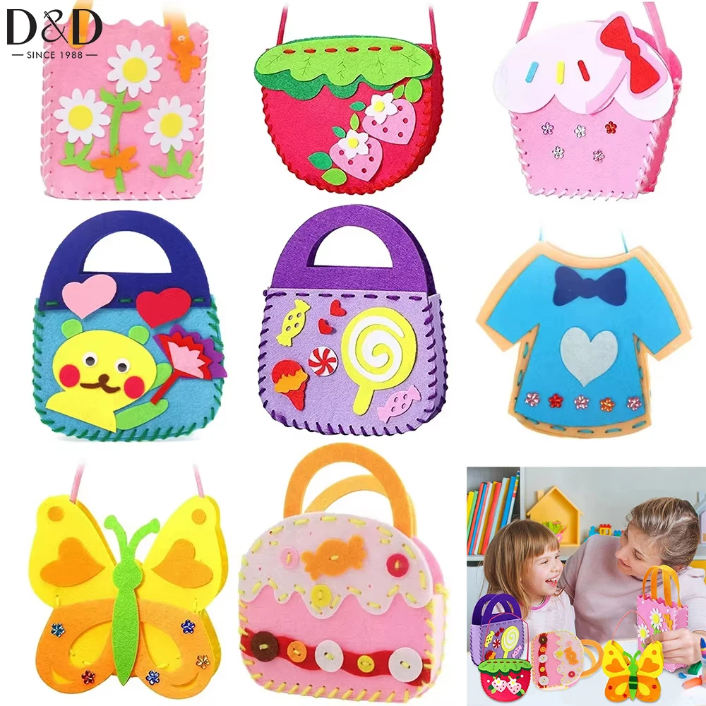 

8sets Sewing Handbag Kit Preschool Educational Toys Felt Sewing Kit Sew Your Own Purses and Handbags for Arts Activities
