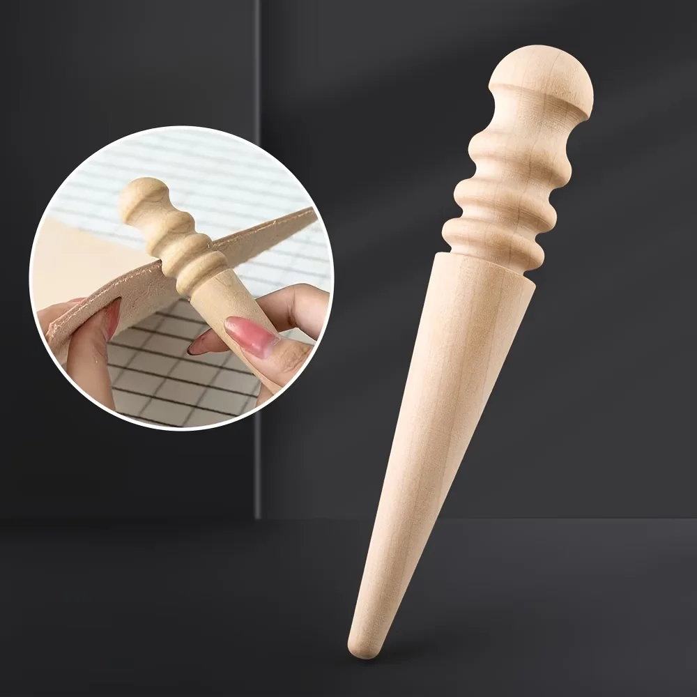 Tapered Wooden Leather Slicker, Leather Edge Finishing & Creasing Tool, for Wallets, Belts and DIY Leather Craft Projects