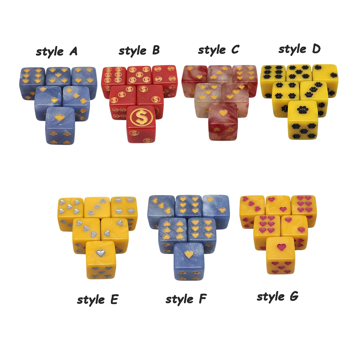 

Набор акриловых игральных костей 16 мм, 6 шт./компл., D6, с резным узором, многогранные 6-гранные кубики для настольных игр, аксессуары