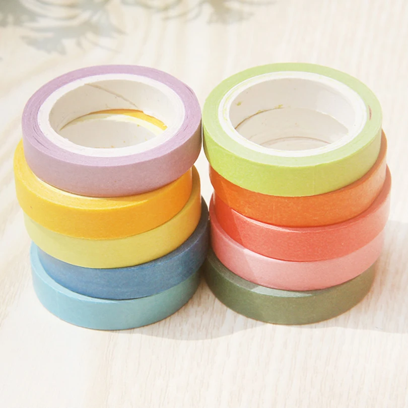 10Pcs Rainbow Washi Tapes Basic Washitape Stationery Scrapbooking Masking Tape Set Journal Supplies Decorative Adhesive Tape