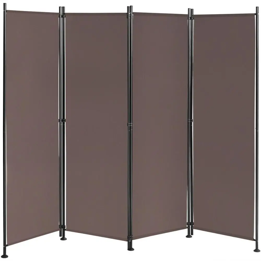 4-Panel Room Divider Folding Privacy Screen w/Steel Frame Decoration Brown