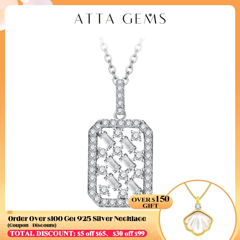 

ATTAGEMS Solid S925 Silver Full Moissanite Necklace for Women D VVS1 Diamond Sparkling Pendent Engagement Luxury Fine Jewelry