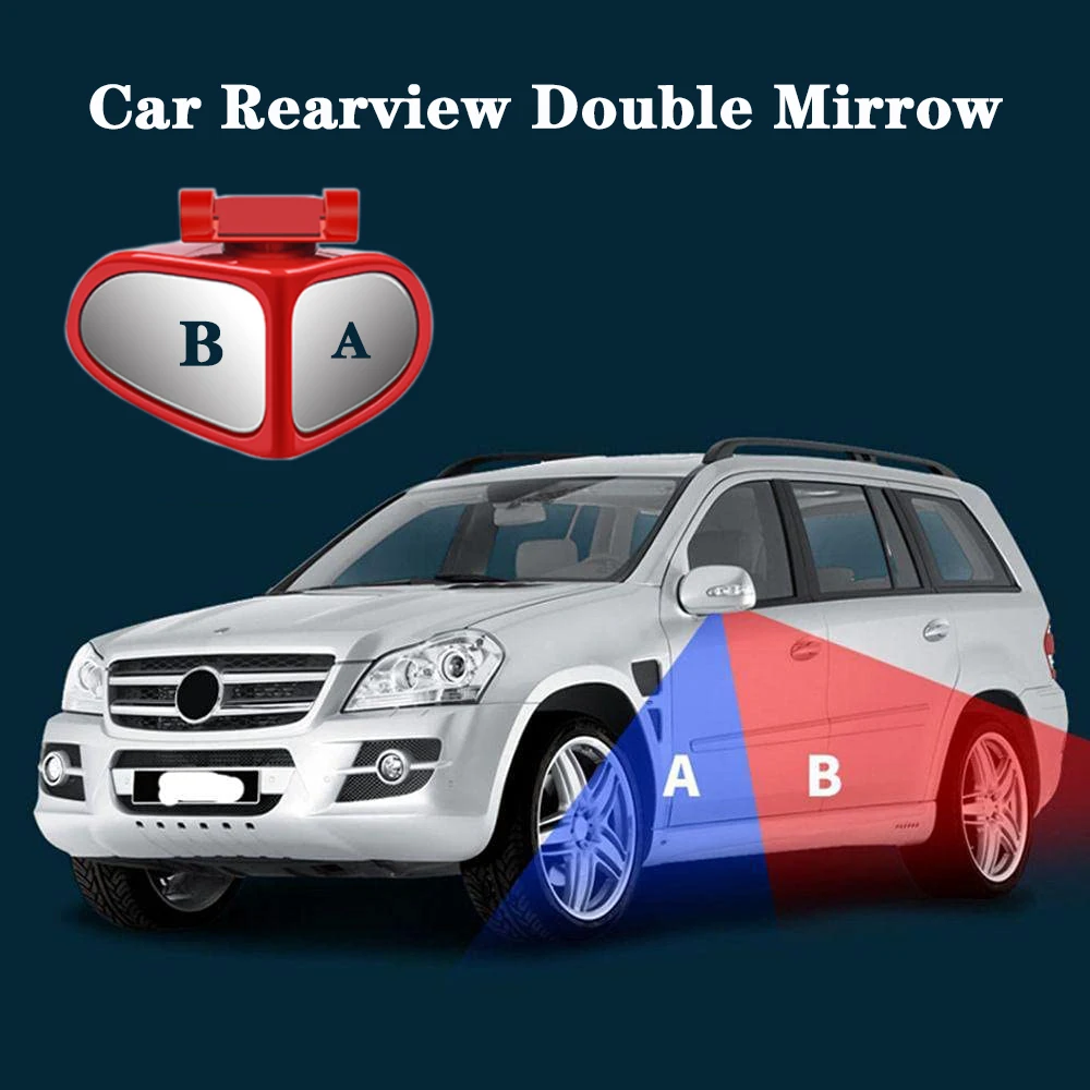 Car Blind Spot Mirror 1 Pair Front Wheel Auxiliary Rearview Double-Sided Mirror Wide Angle Mirror 360 Degree Adjustable for Cars