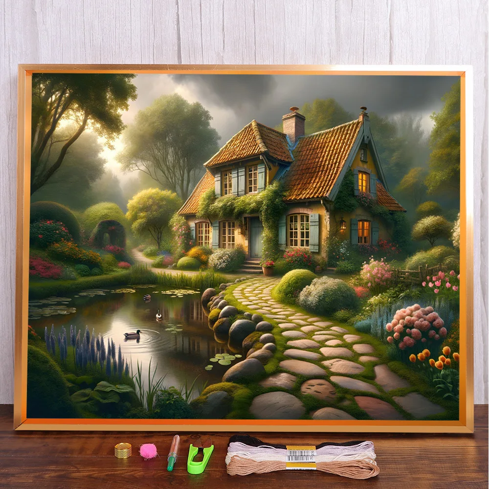 

Landscape Countryside Villa Cross-Stitch Patterns DIY Embroidery Knitting Needlework Handiwork Hobby Package Counted Gift