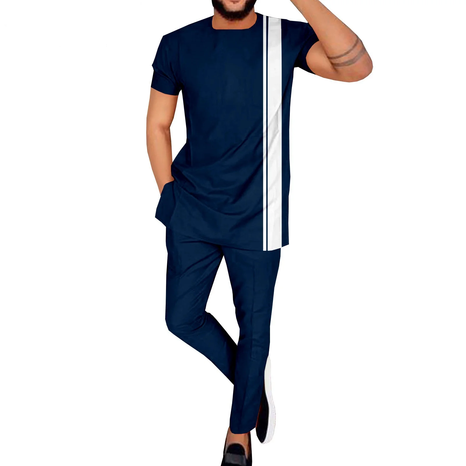 

African Men Traditional Short Sleeve Outfit Nigeria Summer Africa Luxury Fashion Clothes Men'S T-Shirt Polo Shirts 2-Piece Sets