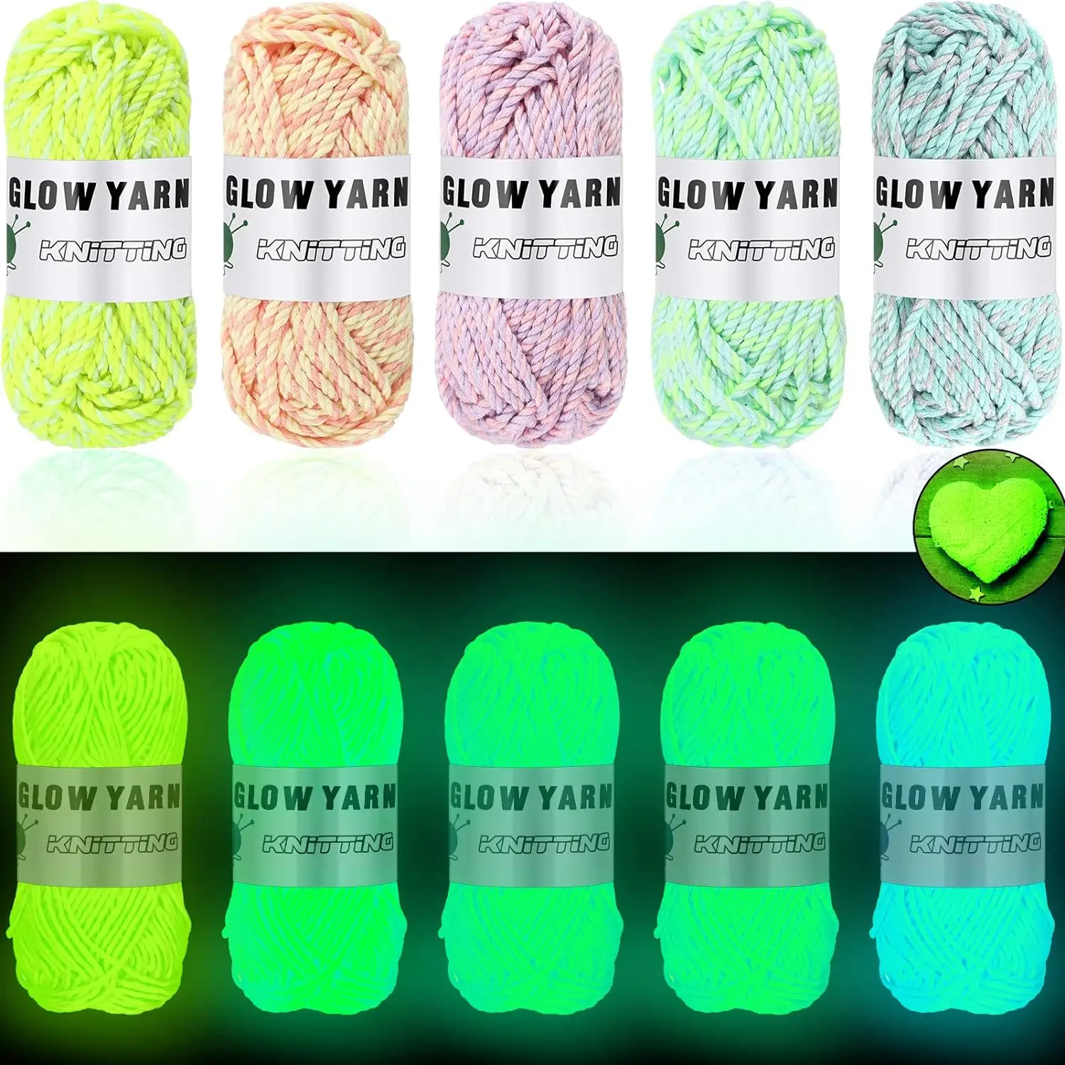 

10 Rolls Luminous Knitting Yarn Set for Beginners - Glow in the Dark Crochet Thread DIY Arts & Crafts 55 Yards per Roll