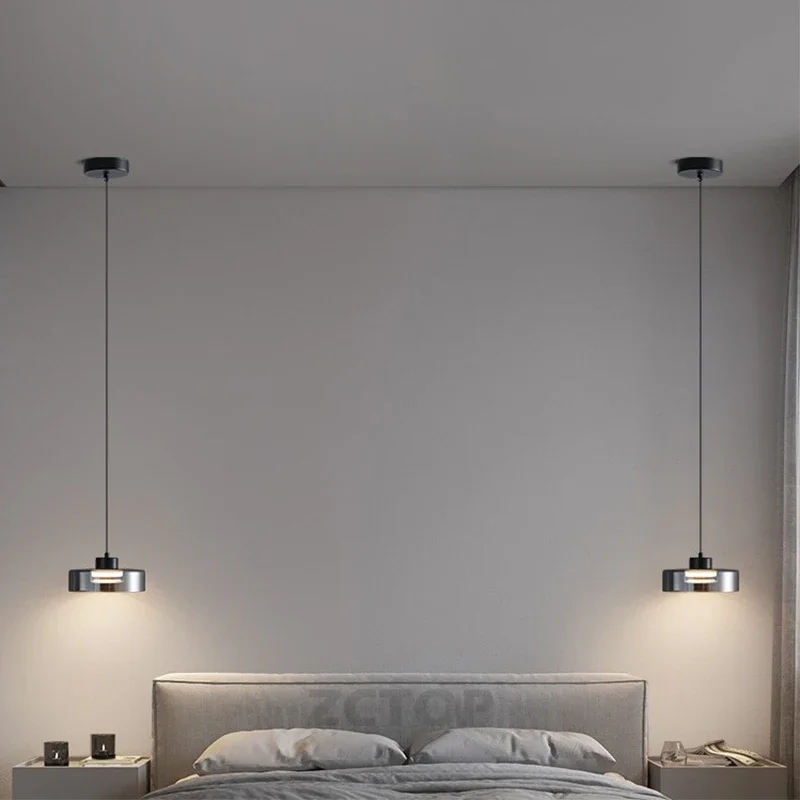 LED Bauhaus Modern Round Transparent Smoke Gray Glass Pendant Light Living Room Bedroom Indoor Suspended Home Decor Fixtures