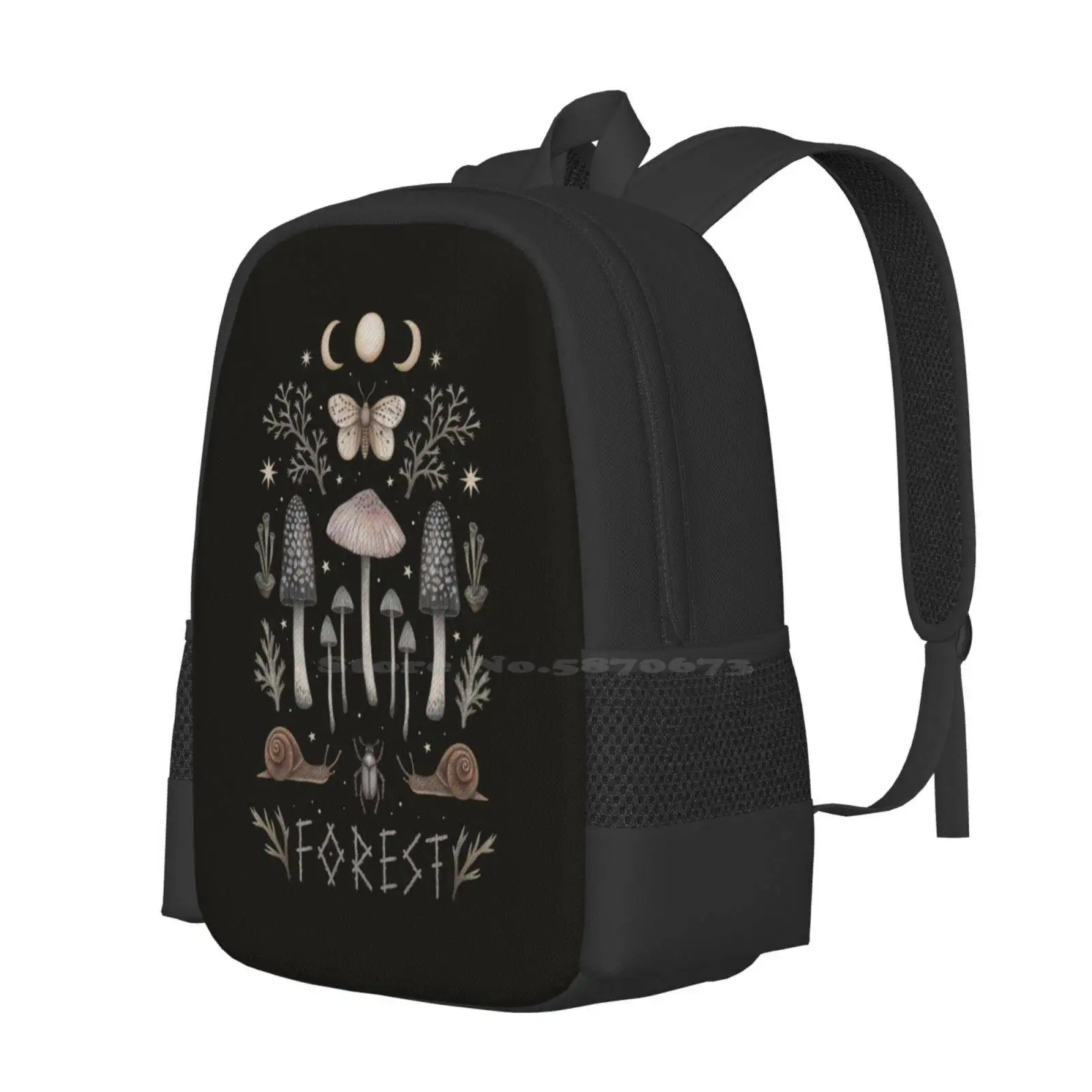 Forest Anatomy No.1 Hot Sale Schoolbag Backpack Fashion Bags Woods Woodland Nature Mushrooms Moths Snail Insect Lichen