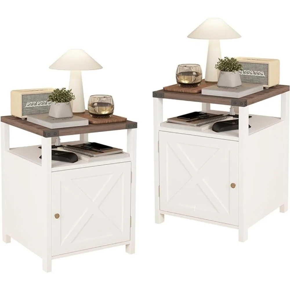 

Nightstand with Charging Station with Storage Living Room Side Table Grey Nightstand Table with USB Ports and Outlets