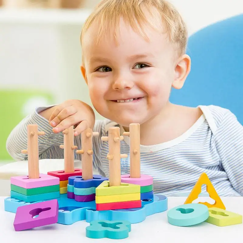 Brinquedos de triagem e empilhamento de madeira para crianças, classificador de formas, brinquedos pré-escolares Montessori, brinquedos educativos para crianças, reconhecimento de cores, 1-3