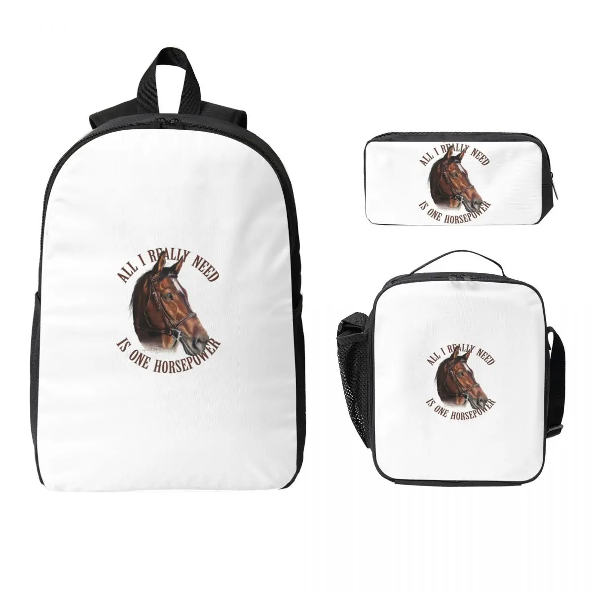 

Brown Horse Herd Running Galloping Animal Lovers Humor Backpack Boys Girl BookBag School Bag 3ps Insulated Lunch Bag Pencil Case