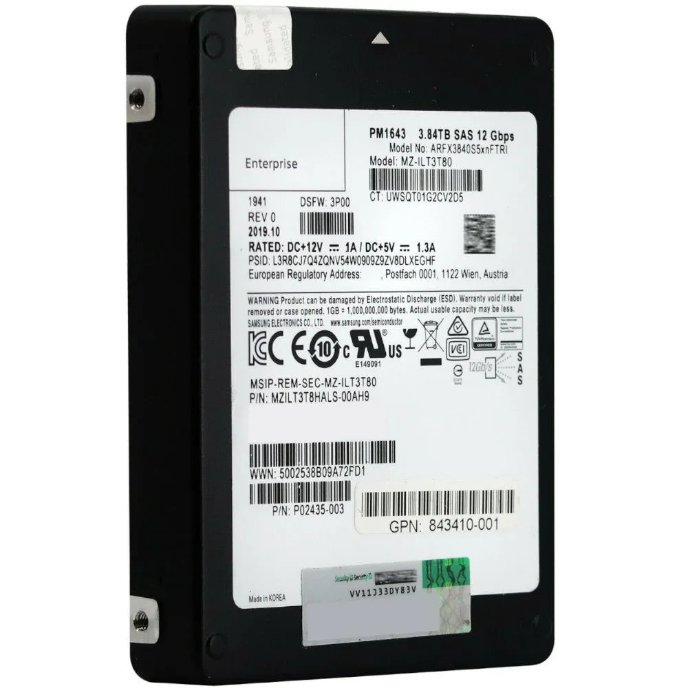 

843410-001 3.84Tb Cmlc Sas (Fips 140-2) 2.5-Inch Internal Solid State Drive (Ssd) With Software For 3Par Storeserv 20000