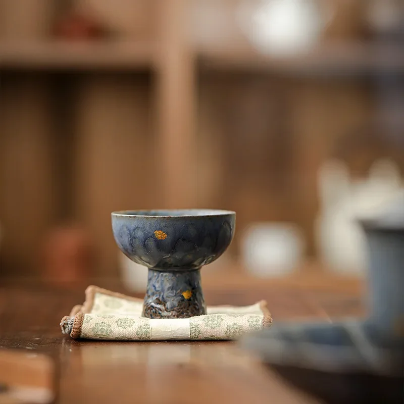 Empty Zhai Old Rock Clay Goblet Silver Gilded High Foot Master Cup Bronze Glaze Ceramic Teaware Tea Cup Single Cup Tea Bowl