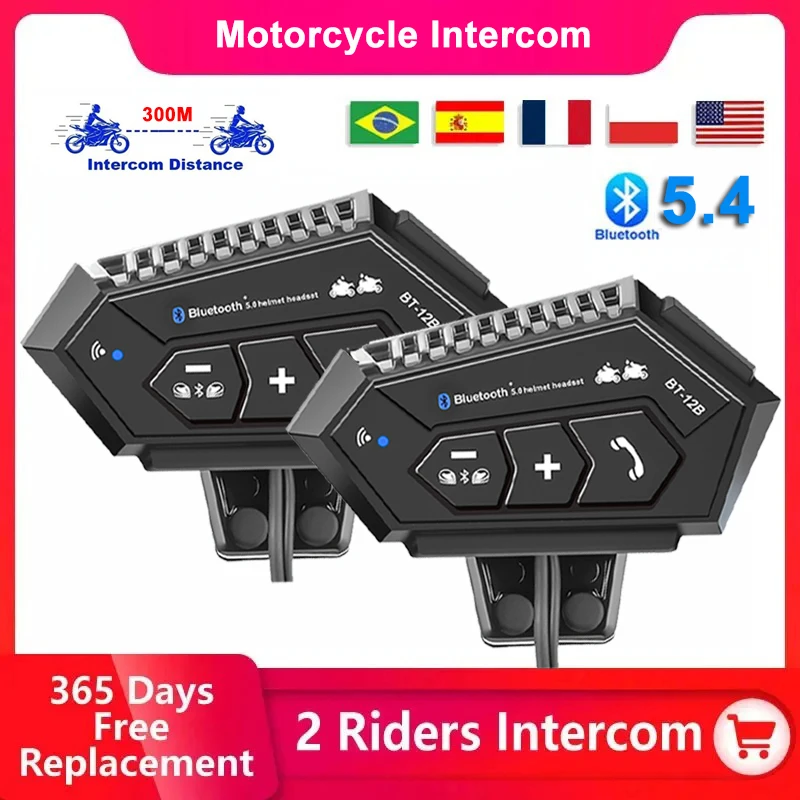

BT-12B Bluetooth 5,4 гарнитура для шлема мотоциклетный домофон беспроводной телефонный комплект водонепроницаемый домофон MP3 музыкальный плеер динамик