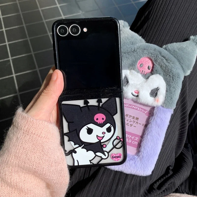 Cute Cartoon Sanrio Kuromi Magnetic Grip Holder Magsafe Wireless Charge Phone Case For Samsung Galaxy Z Flip 6 5 Hard Cover