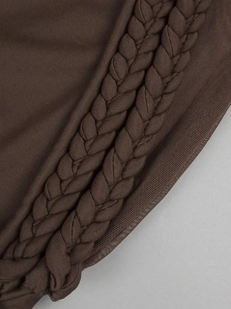 Modphy الربط حبل مضفر تصميم فستان طويل ضيق للنساء مثير بلا أكمام شبكة فستان ماكسي أنيق مساء رداء حفلات #6