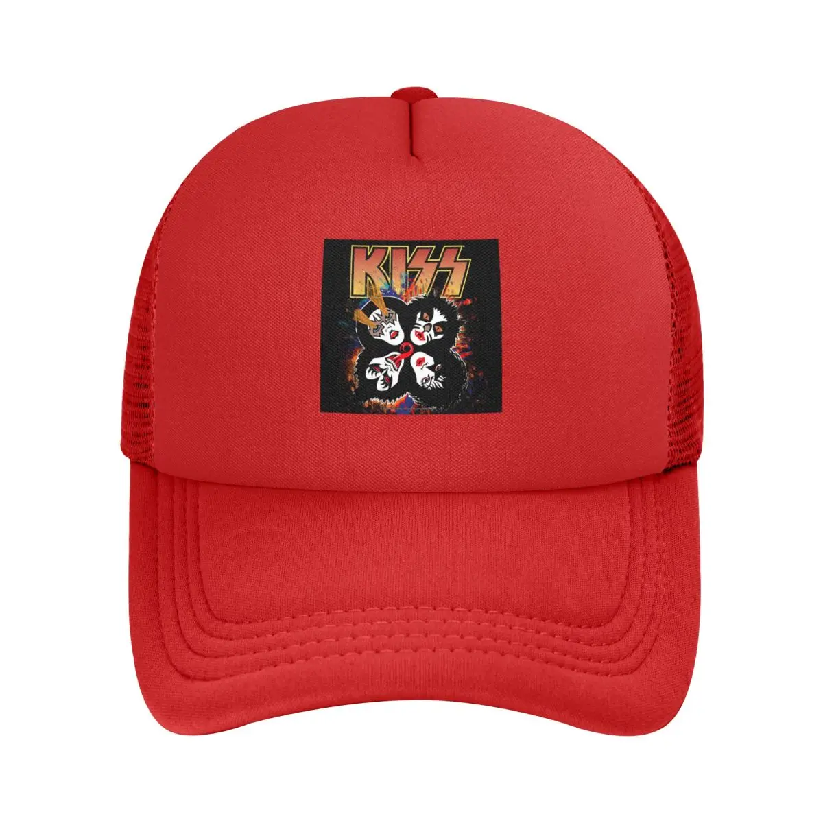 KISS The Band - Rock And Roll Over Splash Logo Mesh Baseball Caps Snapback Fashion Baseball Hats Casual Casquette Outdoor Unisex