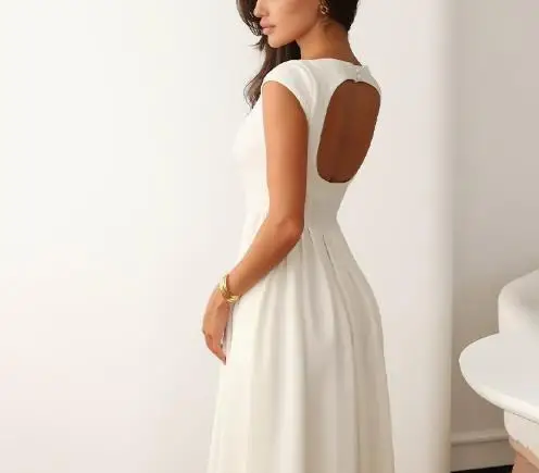 

Autumn 2025 Solid Color Sleeveless round Neck Backless Patchwork Casual Dress Women's Fashion Elegant Gown
