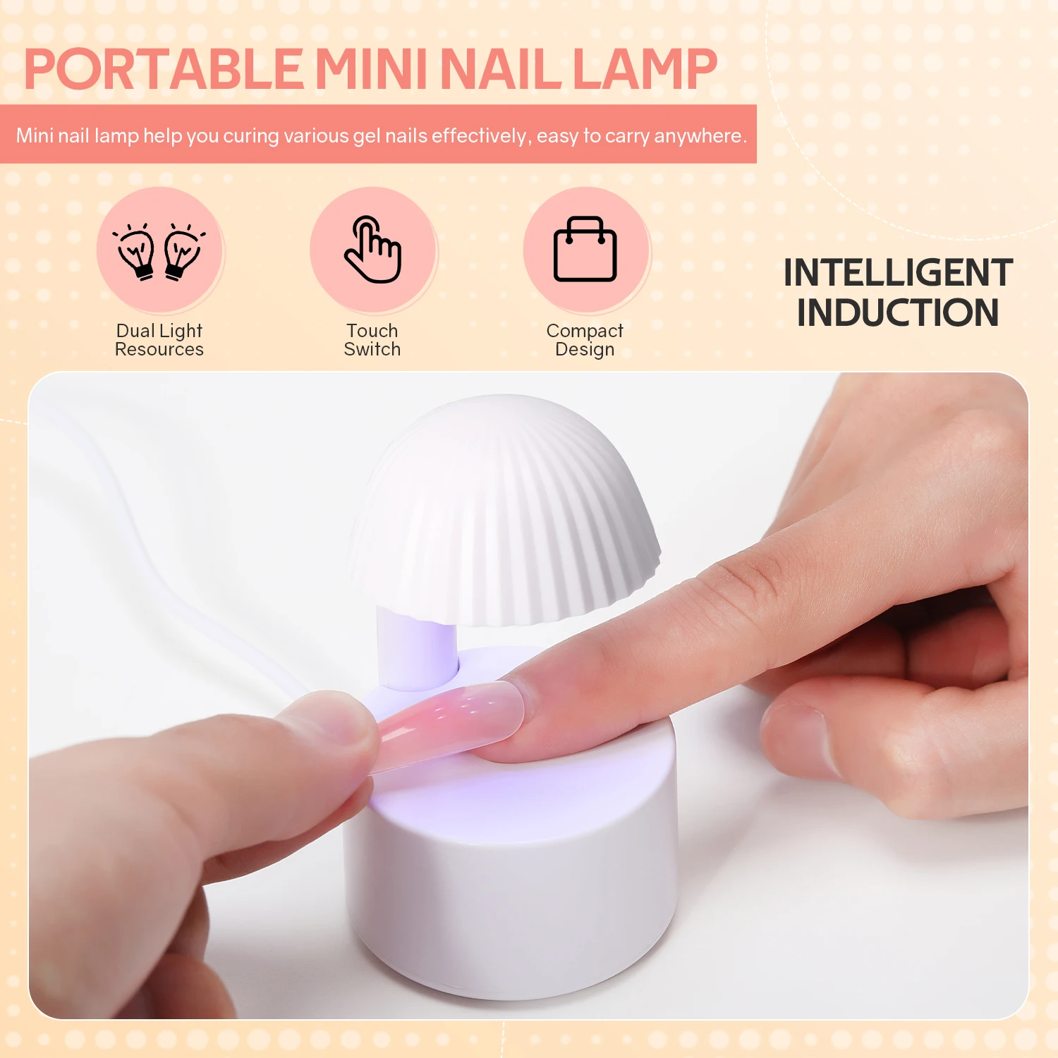 Mini UV LED Nail Lamp 6 LEDs Nail Dryer Type-C Charging Portable Manicure Lamp with Smart Induction Nail Art Tools