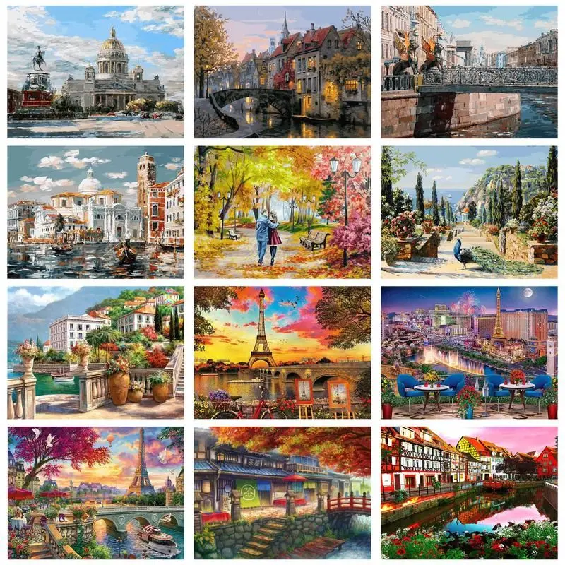 

CHENISTORY Painting By Numbers City Landscape For Adults Handipaint Art Coloring By Numbers On Canvas Handmade Wall Decor