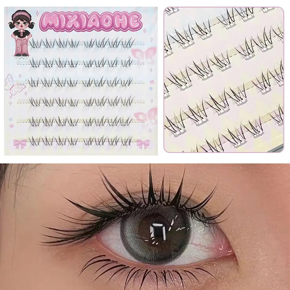천연 두꺼운 가짜 속눈썹 초보자 자체 접착 메이크업 확장 접목 도구 만화 속눈썹 단일 하단 클러스터 Eyelas F3I4