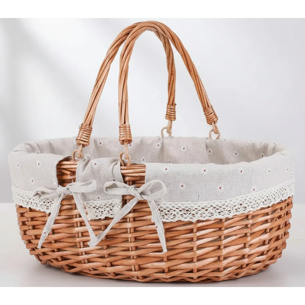 

Large Woven Picnic Basket with Removable Lining - Outdoor Camping, Garden Picking, Storage for Family & Couples
