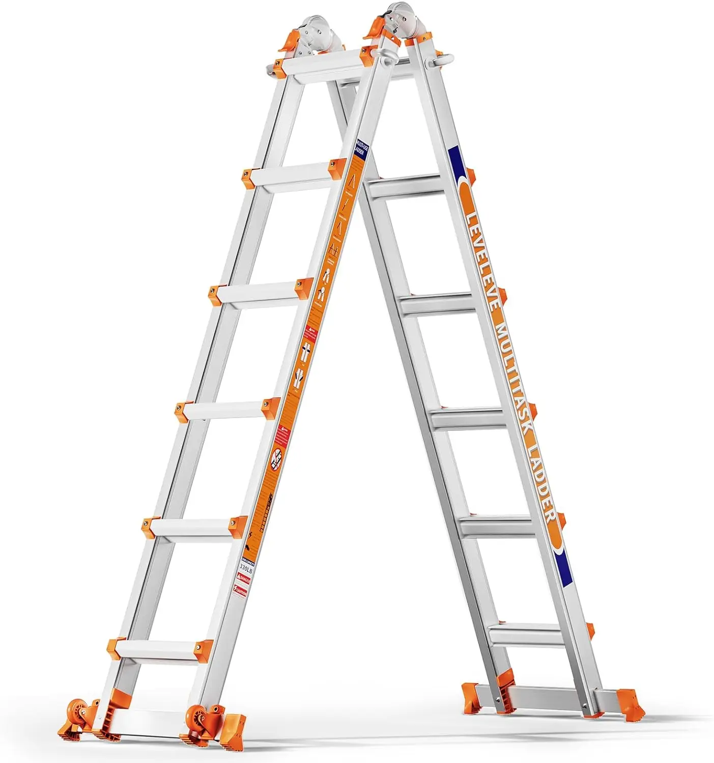 

A Frame 6 Step Ladder, 20FT Extension Ladder with Stabilizer Bar & Wheels,330 lbs Security Load Multi Position Ladder for Stairs