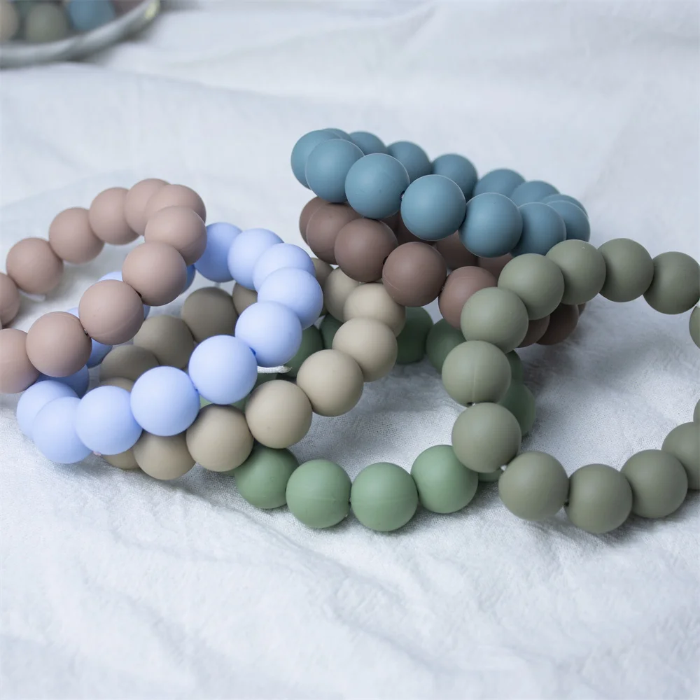 100 PCS 12-15 MM Round Silicone Beads Teething Nursing Pacifier Chain Sandy Colors Beads Food Grade BPA Free Perles Baby Teether