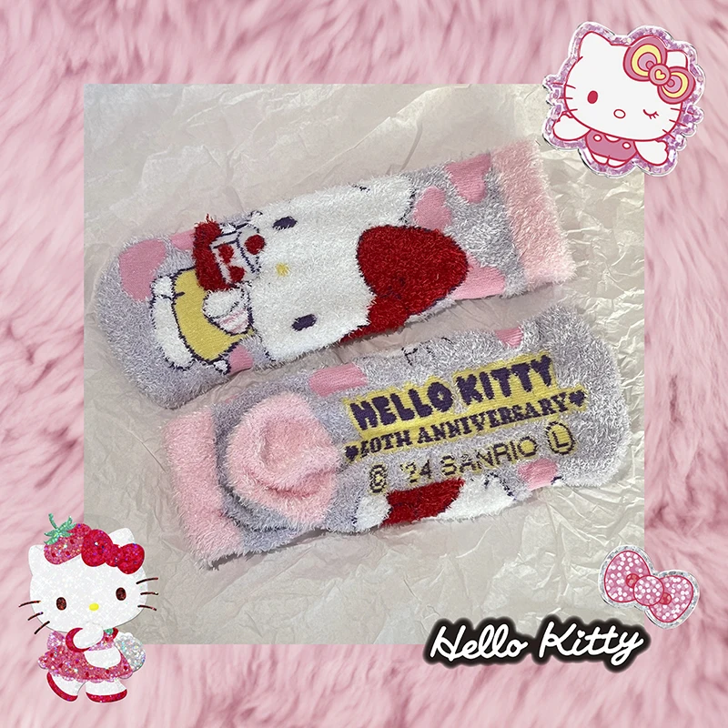 Hello Kitty Melody Soft Winter Plush Socks Kawaii Carton Socks Anime Accessories Gift