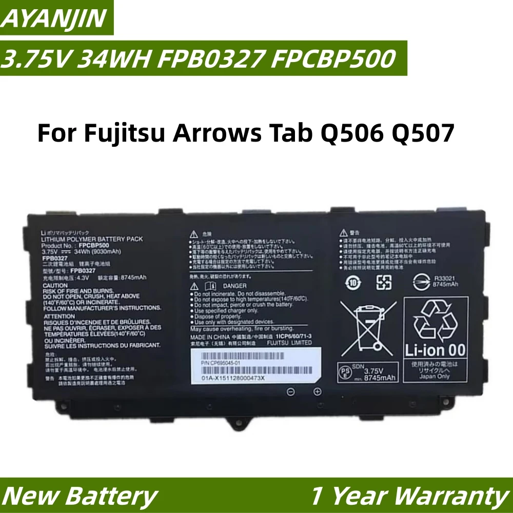 

FPCBP500 3.75V 34Wh Laptop Battery for Fujitsu Arrows Tab Q506 Q507 FPB0327 CP695045-01