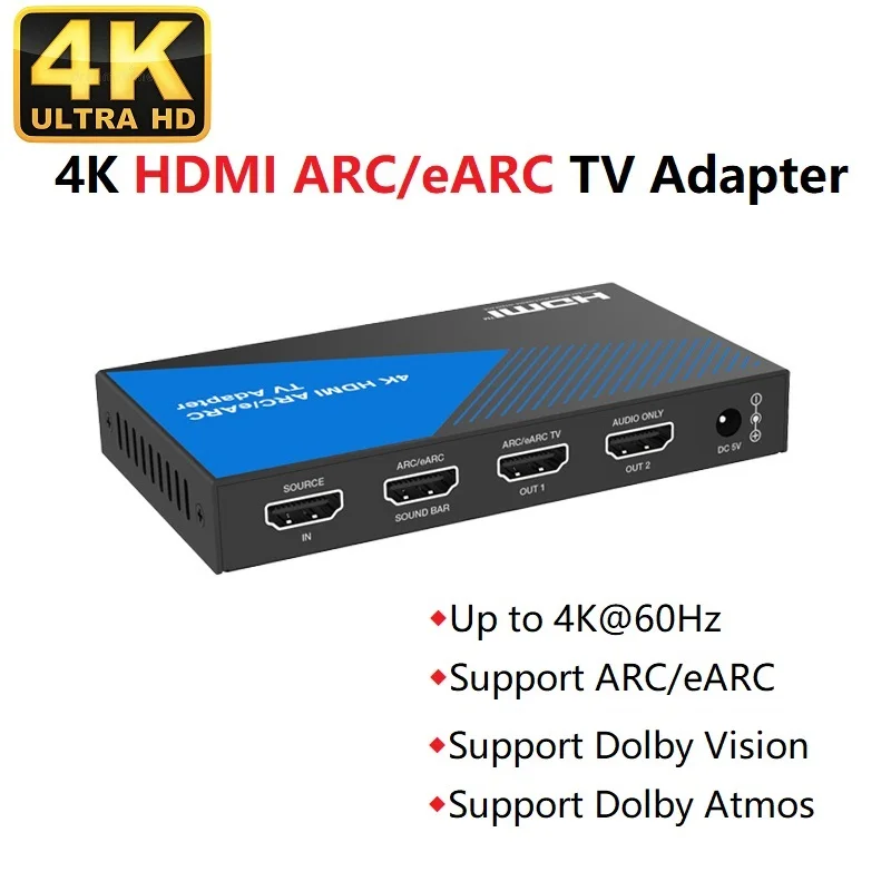 HDMI-compatible ARC/eARC Adapter Audio Extractor 4K@60Hz HDCP2.3 18Gbps Dolby Atmos Vision Audio Video Converter for Soundbar