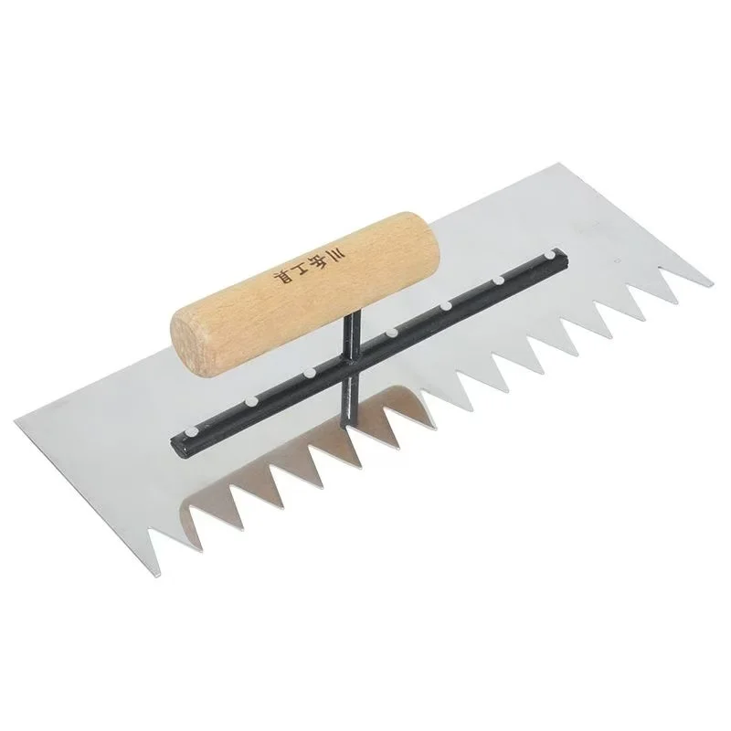 Right Side Small Pointed Teeth Toothed Plaster Trowel - Bricklayer's Mud Scraping Board Sawtooth Toothed Trowel for Tile Laying