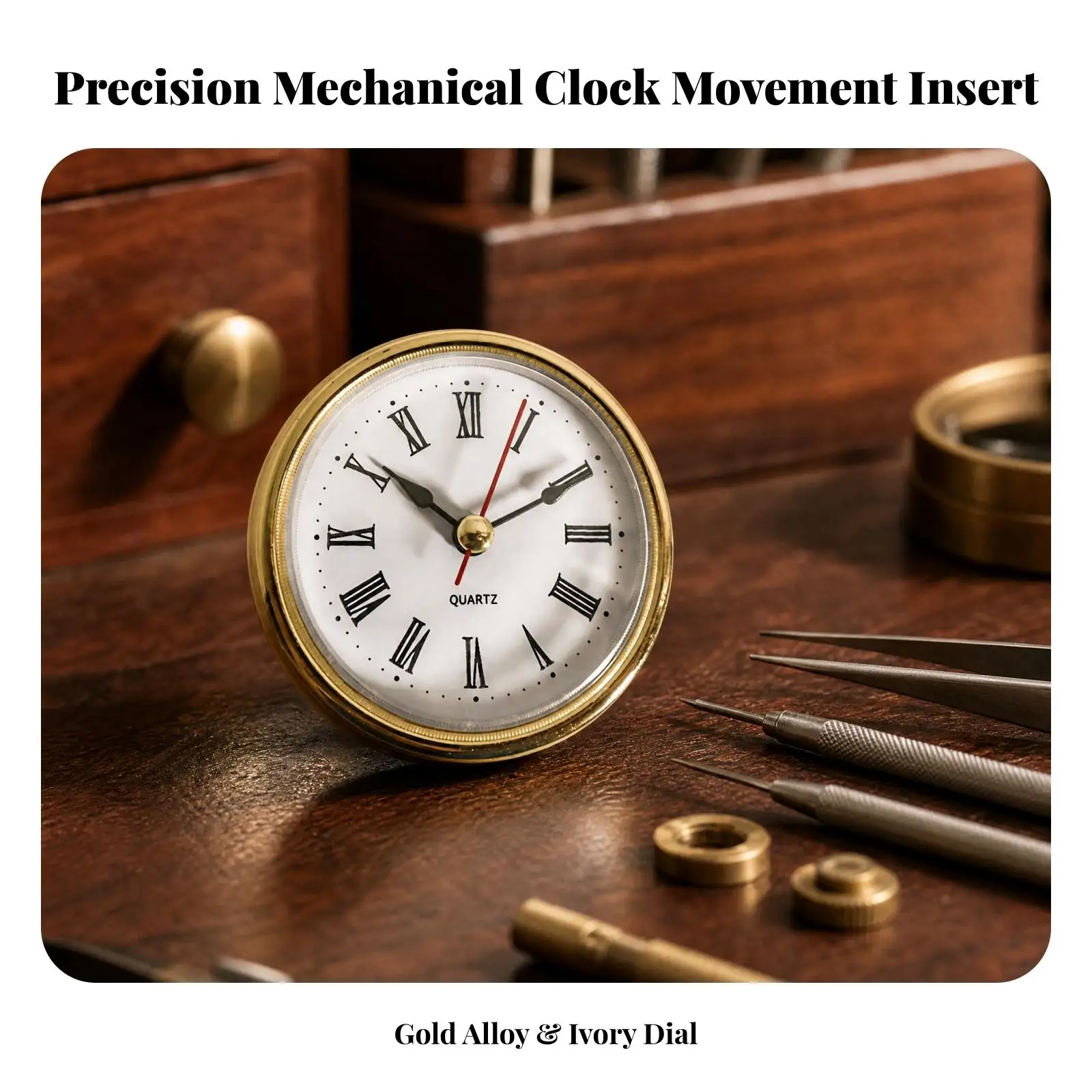 Insert Quartz Clock 65mm Gold Metal Mini Clock Insert for DIY Craft Replacement Vintage Timepiece Parts