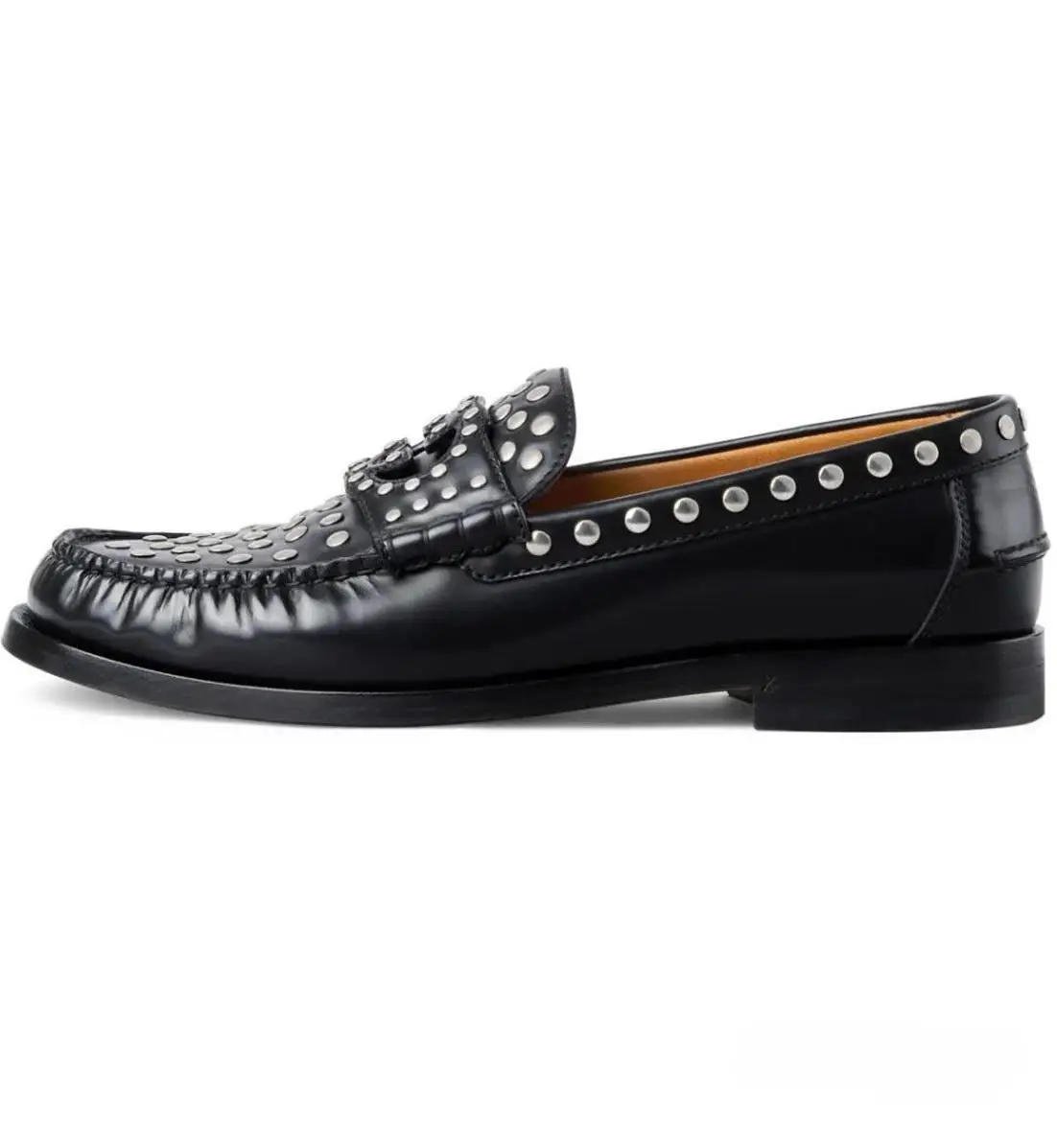 Black Handmade Men Shoes Mens Studs Spike Shoes Silver Glitter Loafers Fashion New 2023 Shoes Runway Shining Rivets Dress Shoes