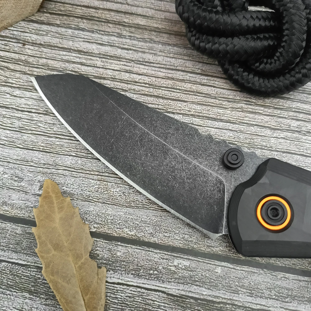 CR 6280 EDC Stone Washed Plain Blade Folding Pocket Knife, Carbon Fiber /G10 Handle, Everyday Carry Hunting Camping Jackknife