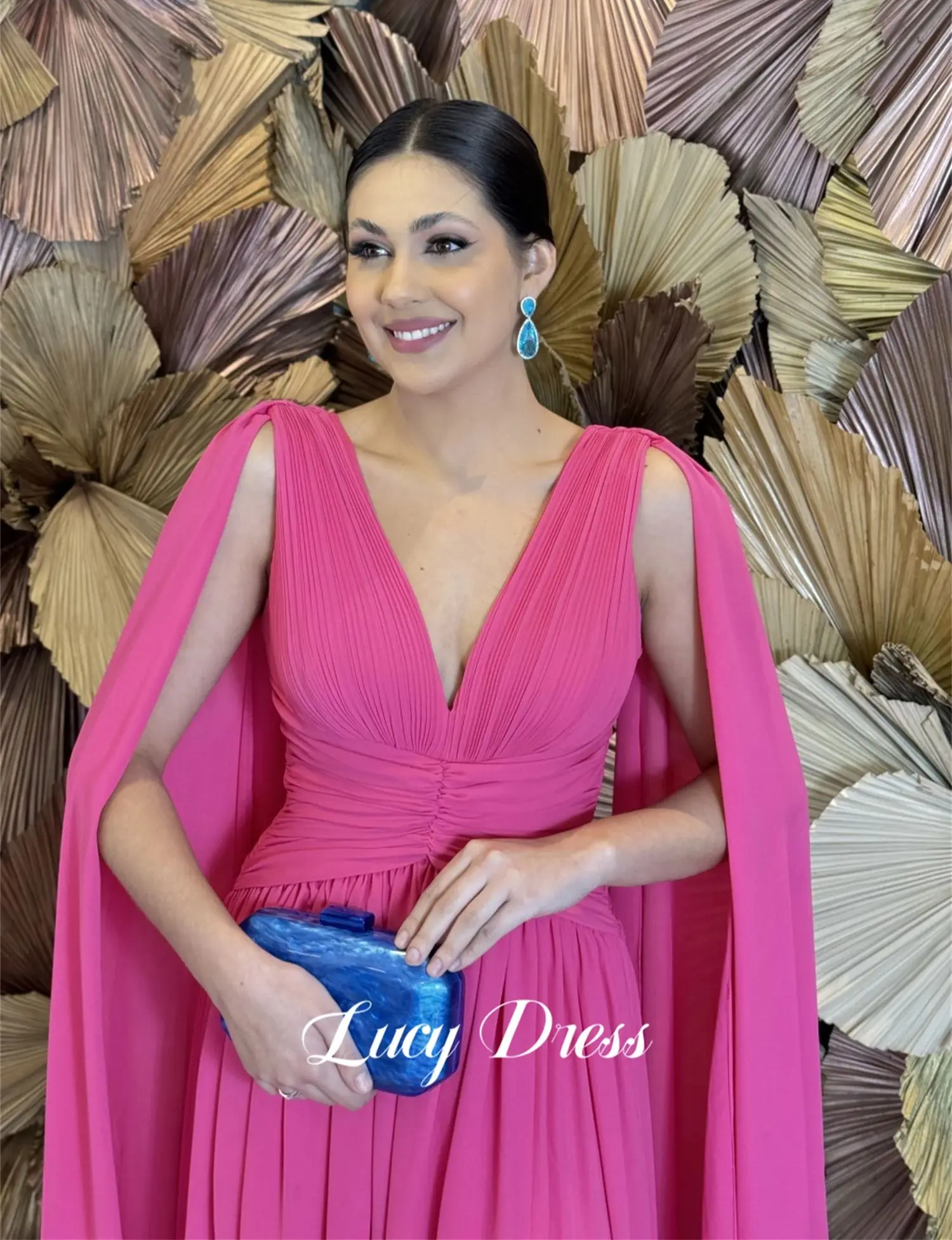 Lucy-vestido De noche De gasa rosa roja para dama De honor, chal De fiesta para ocasiones especiales, elegante bata De lujo, 2024