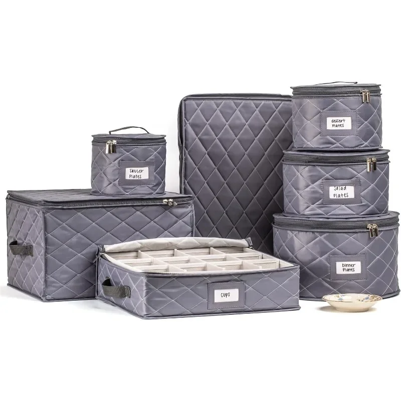 

Teemto China Storage Containers Quilted. Cuttable Felt Lining. Fine China Storage, Plate Storage, Glass and Cutlery Storage,