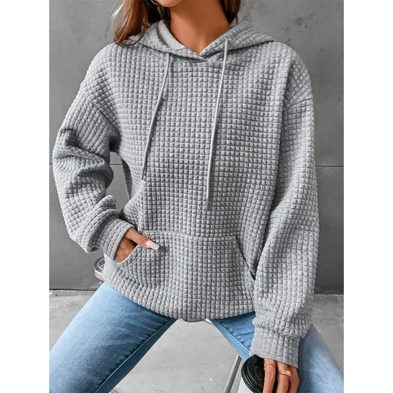 Autumn and Winter Elegant Minimalist Sporty New Sweatshirts Women Loose Casual Solid Color Long Sleeve Drawstring Pocket Hoodies