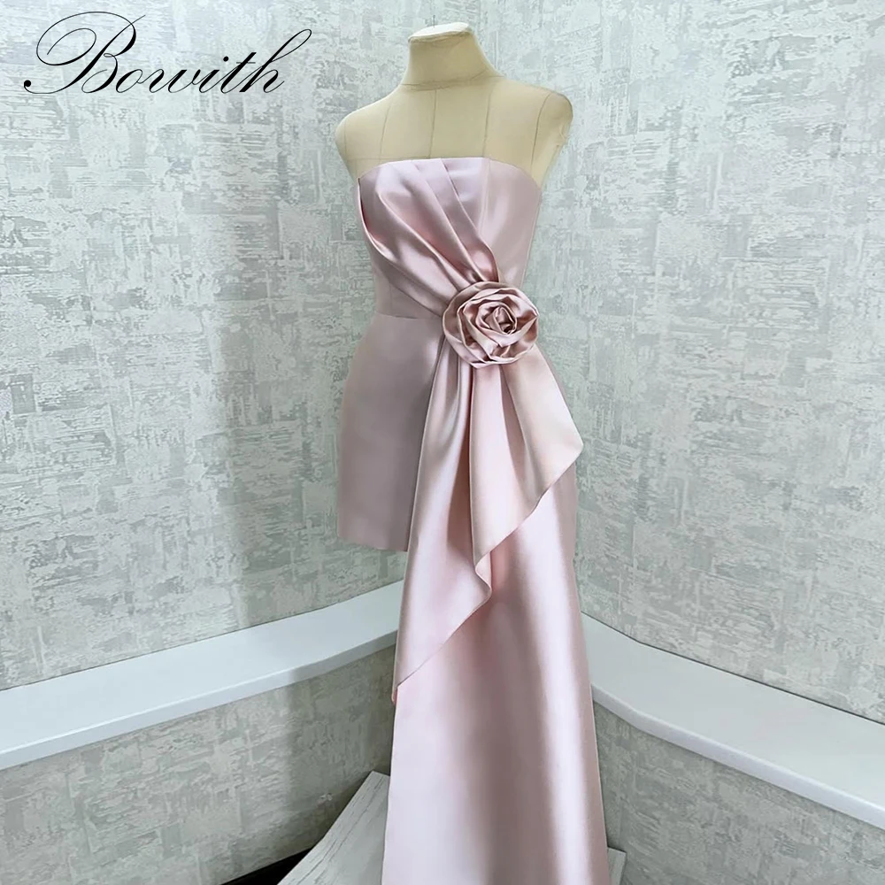 

Bowith 3D Flower Мини-платья для вечеринок без бретелек Розовые короткие вечерние платья Платья для выпускного вечера по индивидуальному заказу